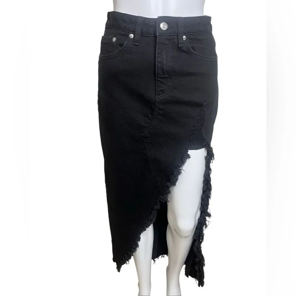 Forever 21 Premium Black Asymmetrical Denim Skirt Size Small